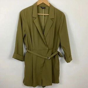 TOPSHOP Alexa Belted V-Neck Romper Size 8 Green